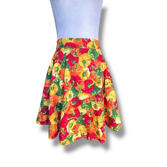 Retrolicious Bell Pepper Print Skater Mini Skirt Colorful Veggie Cotton Medium - Picture 4 of 9